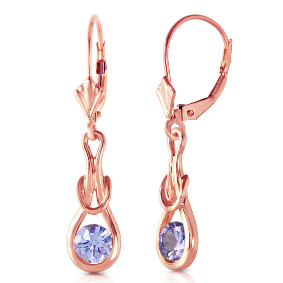 14K. GOLD LEVER BACK EARRINGS WITH NATURAL TANZANITES (Rose Gold) - Picture 2 of 2